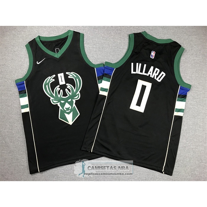 Camiseta Nino Milwaukee Bucks Damian Lillard NO 0 Statement 2018-19 Negro